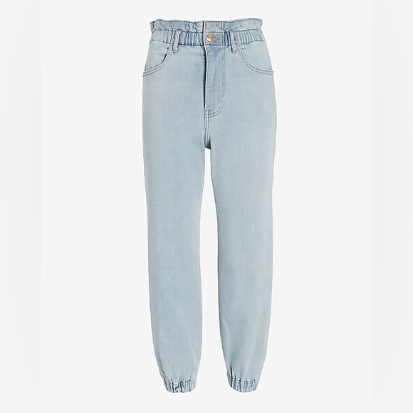 Express Super High Rise Jogger Jeans Light Wash Denim Paperbag Waist Fit sz 0 - Picture 6 of 12